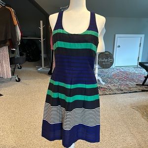 Sz 6 Loft royal blue striped tank style dress. Medium weight material